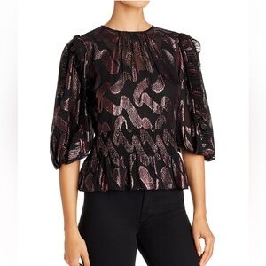 Rebecca Taylor Smocked Metallic Jacquard Top